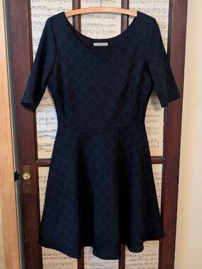 LE, Navy Blue, fit and flare, 3/4 sleeve dress